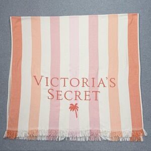 Victoria's Secret Multicolor Striped Beach Towel 60 X 34 In Large Embroidered